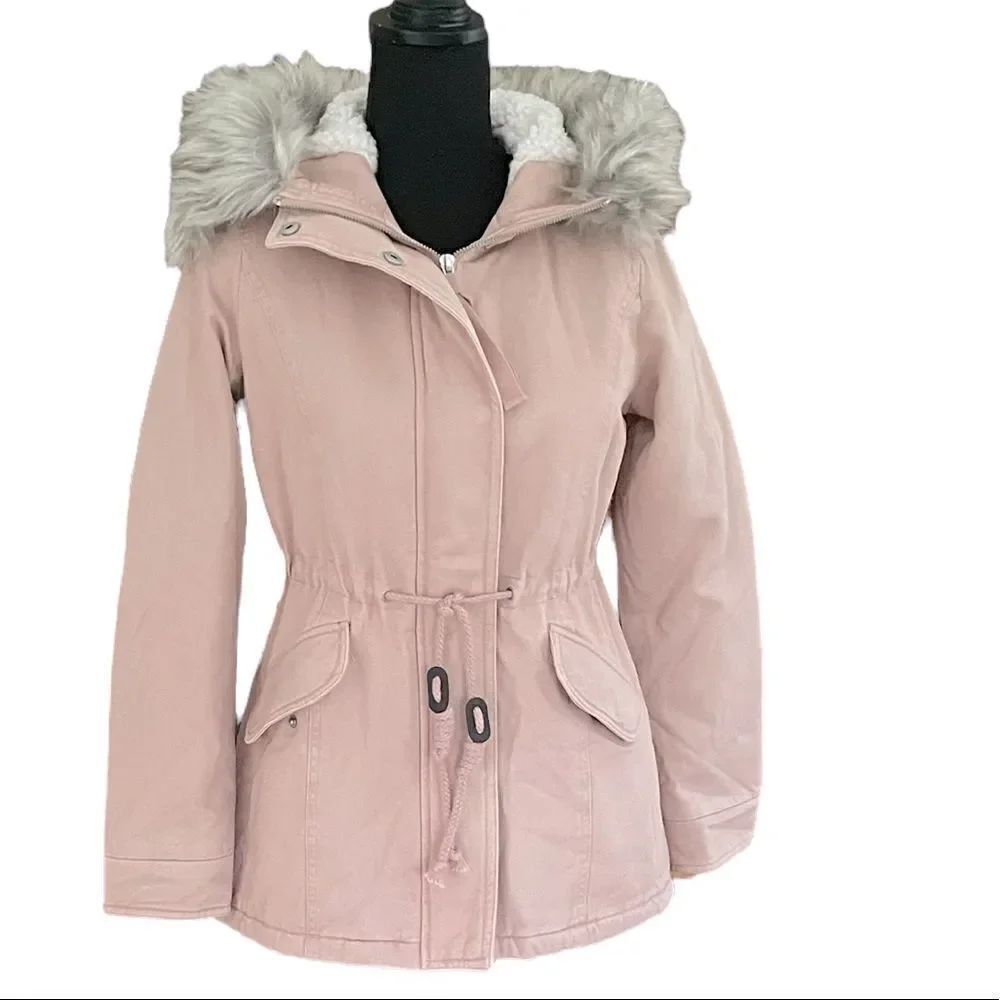 NEW SEBBY Anorak Jacket Faux Fur Hooded Faux Shearling Lined Blush SIZE S SMALL